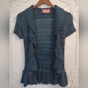 ​Sweet & Sinful Open Front Cardigan Sweater Short Sleeve Teal Blue